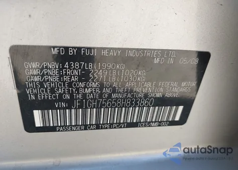 2008 Subaru Impreza Wrx из США, поврежденный, VIN JF1GH75658H833860